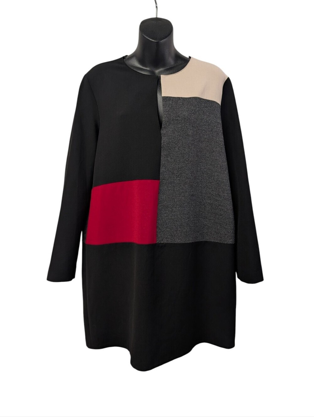 Zara Woman Size L Color Block Longsleeve Crew Neck Stretch Midi Dress Keyhole